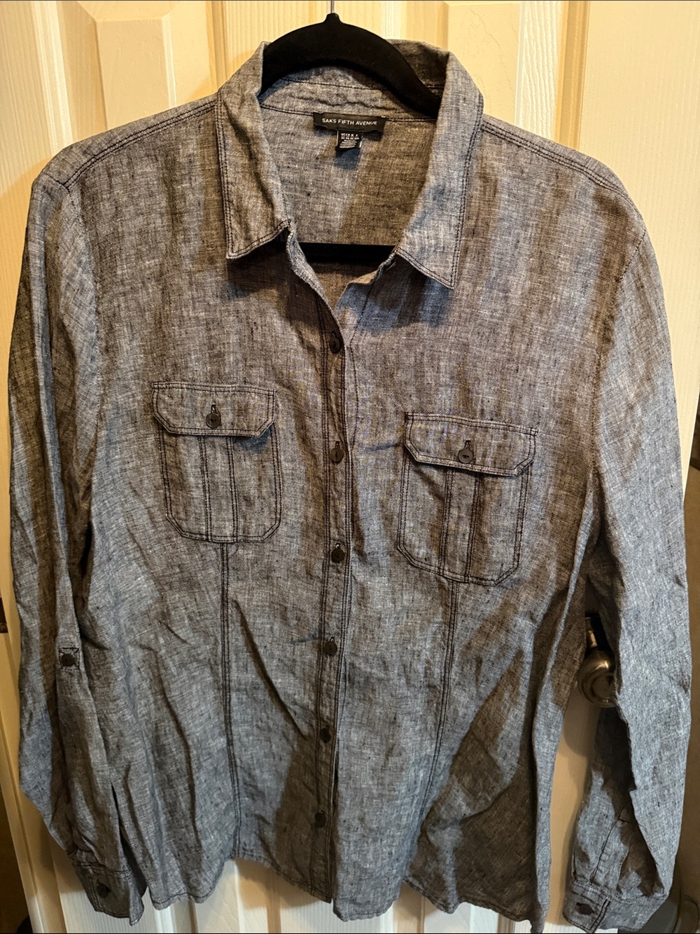 Saks Fifth Avenue Women’s XL Linen Gray Lightweight Button-Up Shirt